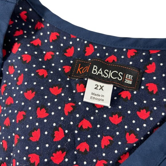 Koi Basics Katie Navy Blue Scrub Top Size 2X Style 374 Mock Wrap 4 Pockets - Picture 3 of 11